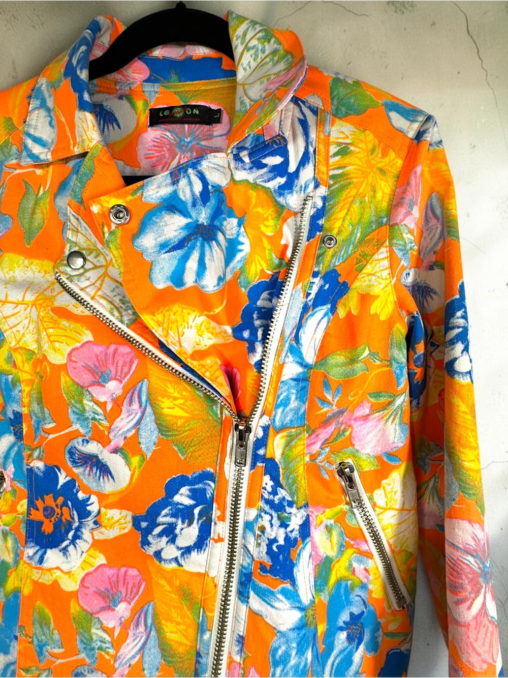 Smashed Lemon Large EUC Floral Moto Jacket Orange Blue Yellow Multi Colour Large - Picture 7 of 15